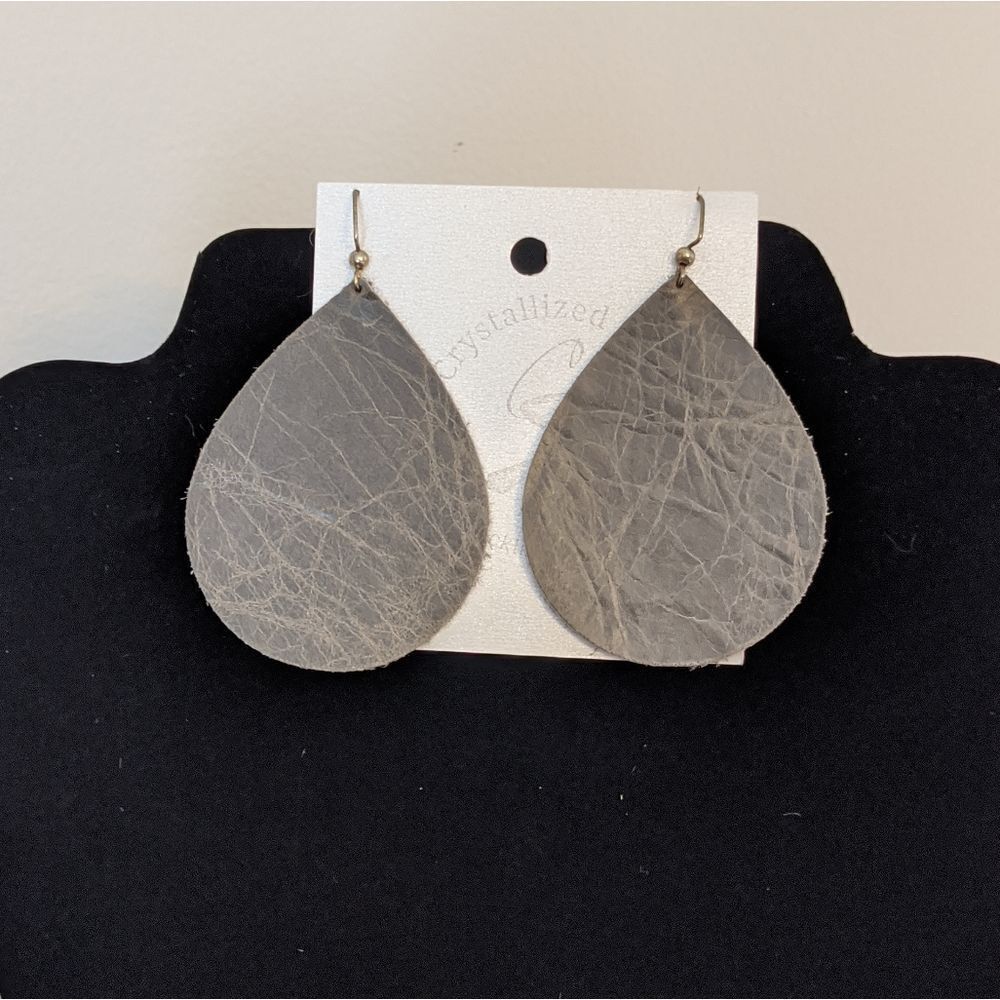 Distressed gray leather drop earrings